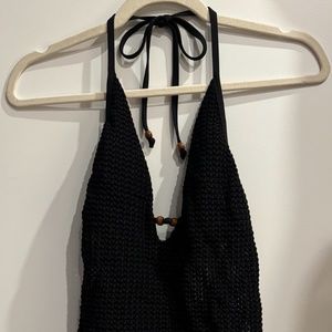 Black crochet one piece swim suit